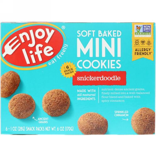Enjoy Life Foods, Soft Baked Mini Cookies, Snickerdoodle, 6 Snack Packs, 1 oz (28 g) Each (Discontinued Item)