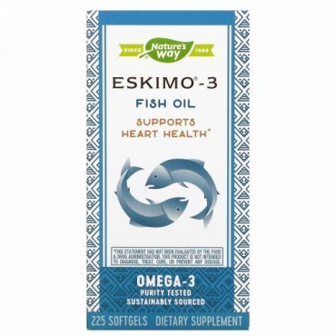 Enzymatic Therapy, エスキモー3、 自然安定フィッシュオイル、 225ソフトジェル