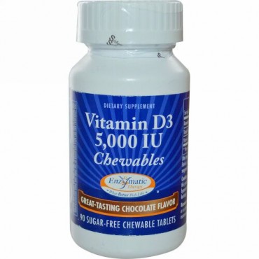 Enzymatic Therapy, ビタミンD3、チョコレート風味、5,000 IU、チュワブルタブレット90錠 (Discontinued Item)