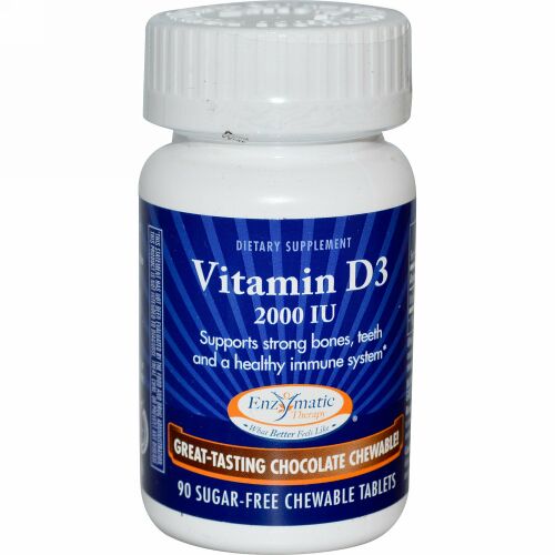 Enzymatic Therapy, ビタミン D3、 砂糖不使用、チョコレート、2000 IU、チュアブル 90 錠 (Discontinued Item)
