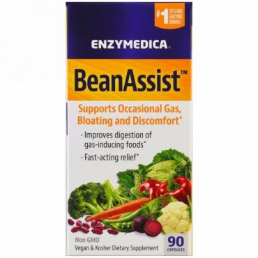 Enzymedica, BeanAssist、90カプセル (Discontinued Item)
