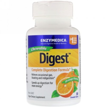 Enzymedica, Digest, Complete Digestion Formula, Orange Flavor, 30 Chewable Tablets (Discontinued Item)