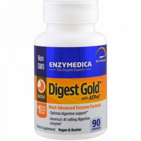 Enzymedica, ダイジェストゴールド、ATPro、最先端の酵素フォーミュラ、90カプセル