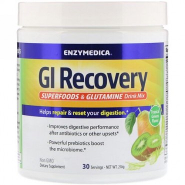 Enzymedica, GIリカバリースーパーフード & グルタミンドリンクミックス、トロピカルグリーンフレーバー、210 g