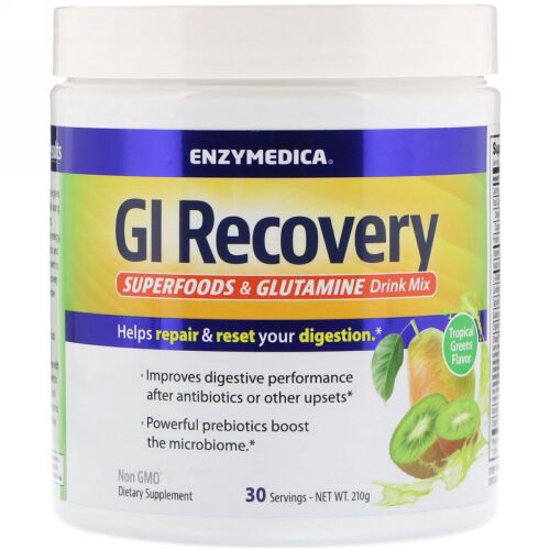Enzymedica, GIリカバリースーパーフード & グルタミンドリンクミックス、トロピカルグリーンフレーバー、210 g