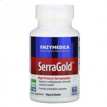 Enzymedica, SerraGold, 高活性セラペプターゼ（Serrapeptase）, 60カプセル