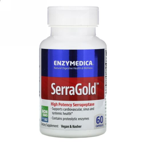 Enzymedica, SerraGold, 高活性セラペプターゼ（Serrapeptase）, 60カプセル