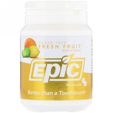 Epic Dental, 100% キシリトール使用、 フレッシュ フルーツ ミント、 180 個