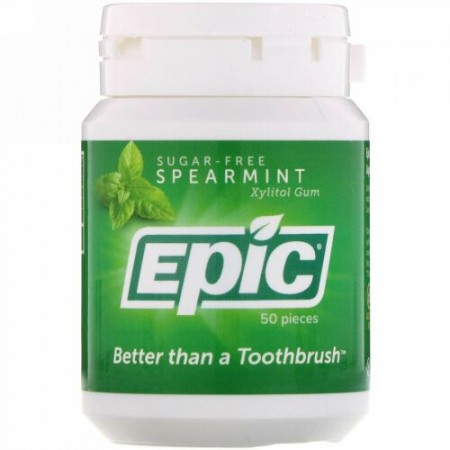 Epic Dental, キシリトールガム、シュガーフリー、スペアミント、50個