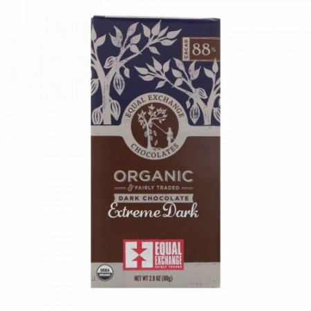 Equal Exchange, Organic, Dark Chocolate, Extreme Dark, 88% Cacao, 2.8 oz (80 g)