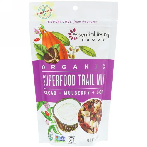 Essential Living Foods, オーガニック、スーパーフードトレイルミックス、カカオ+マルベリー+ゴジ、6 oz (170 g) (Discontinued Item)