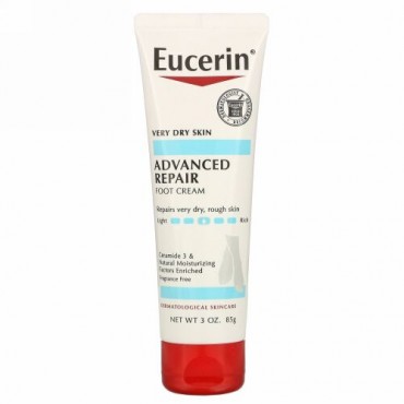 Eucerin, アドバンスリペア、ライトフィール・フットクリーム、無香料、3オンス (85 g)