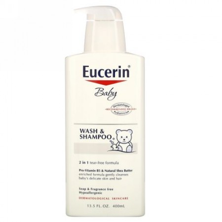 Eucerin, 赤ちゃん用, 身体洗いとシャンプー, 無香, 400 ml