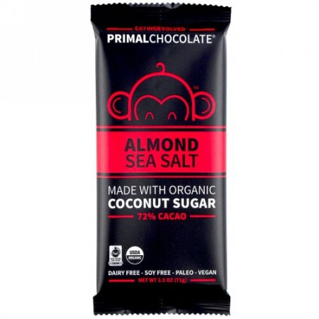 Evolved Chocolate, プライマルチョコレート、アーモンド＆シーソルト72％カカオ、2.5 oz (71 g) (Discontinued Item)