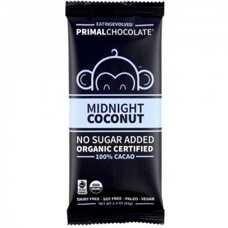 Evolved Chocolate, PrimalChocolate, Midnight Coconut 100% Cacoa, 2.3 oz (65 g) (Discontinued Item)