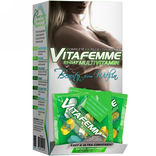 FEMME, ビタフェム、21日間分の女性用マルチビタミン + オメガ3 + プロバイオティック + エイジングケアブレンド、21袋 (Discontinued Item)