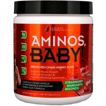 FURIOUS FORMULATIONS, アミノスベビー！分岐鎖アミノ酸、ストロベリーマルガリータマッドネス、12.7オンス (360 g) (Discontinued Item)