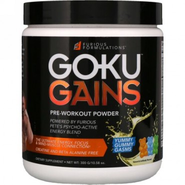 FURIOUS FORMULATIONS, Gokuゲインズプレワークアウトパウダー、ヤミーガミーガスムズ、10.58オンス (300 g) (Discontinued Item)