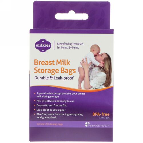 Fairhaven Health, 母乳保管用バッグ、耐性＆もれ防止、50袋 (Discontinued Item)