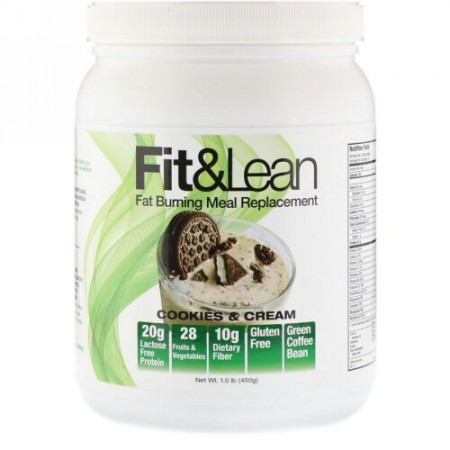 Fit & Lean, 脂肪燃焼食事代換品、クッキー＆クリーム、1.0 lb (450 g) (Discontinued Item)