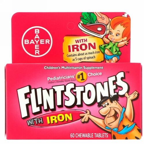 Flintstones, 子供用マルチビタミン サプリメント 鉄入り, フルーツ味, チュアブル錠 60錠