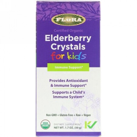 Flora, Certified Organic, Elderberry Crystals for Kids, 1.7 oz (50 g) (Discontinued Item)