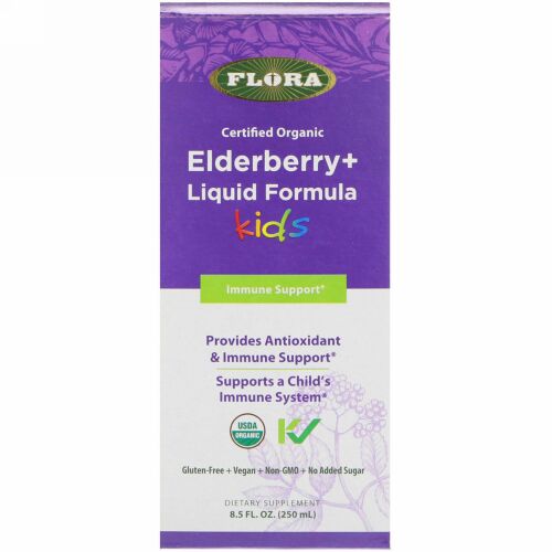 Flora, 認定オーガニック、エルダーベリー + リキッドフォーミュラ、子供用、8.5液量オンス (250 ml) (Discontinued Item)