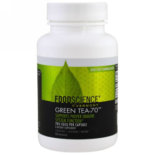 FoodScience, Green Tea-70（緑茶-70）、カフェイン抜き、60カプセル