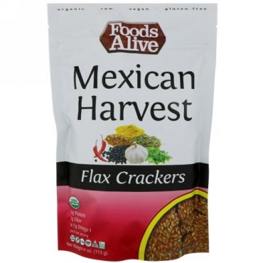 Foods Alive, フラックスクラッカー、メキシカンハーベスト、4 oz (113 g) (Discontinued Item)