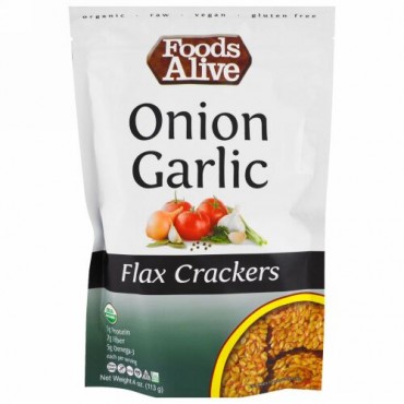 Foods Alive, Flax Crackers、Onion Garlic、4 oz (113 g) (Discontinued Item)