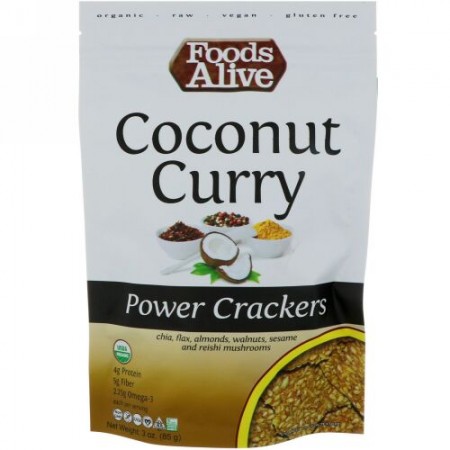 Foods Alive, パワークラッカー、ココナッツカレー、3 oz (85 g) (Discontinued Item)