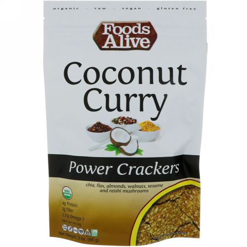 Foods Alive, パワークラッカー、ココナッツカレー、3 oz (85 g) (Discontinued Item)