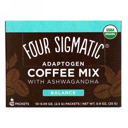 Four Sigmatic, Adaptogen Coffee Mix with Ashwagandha, 10 Packets, 0.09 oz (2.5 g) Each