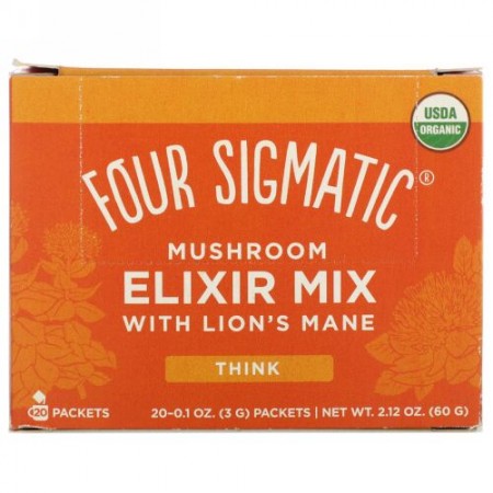 Four Sigmatic, Mushroom Elixir Mix with Lion's Mane, 20 Packets, 0.1 oz (3 g) Each