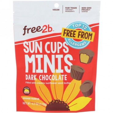 Free2B, サンカップス・ミニス、ダークチョコレート、4.2オンス (119g) (Discontinued Item)