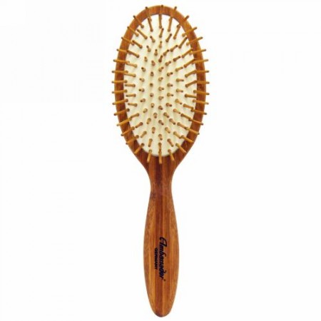 Fuchs Brushes, アンバサダー ヘアブラシ、バンブー ラージ オーバル ウッド ピンズ、1本