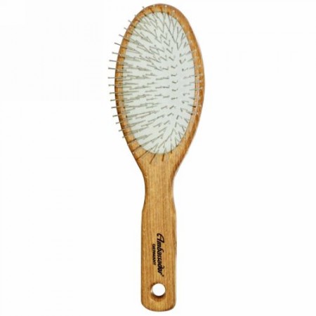 Fuchs Brushes, アンバサダーヘアブラシ、 木製、 大、 楕円/スチールピン、 ブラシ1本