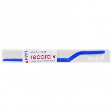 Fuchs Brushes, Record V, Nylon Bristle Toothbrush, Adult Medium, Blue, 1 Toothbrush (Discontinued Item)