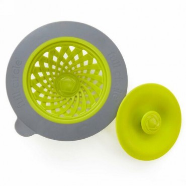 Full Circle, Sinksationational, Sink Strainer with Pop-Out Stopper, Green & Slate (Discontinued Item)