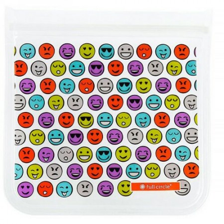 Full Circle, ジップタック、再利用可能なランチバッグセット、絵文字、サンドイッチ用1枚 + スナック用1枚 (Discontinued Item)