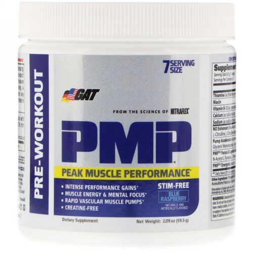 GAT, PMP、プレワークアウト、ピークマッスルパフォーマンス、ブルーラズベリー、2.09 oz (59.5 g) (Discontinued Item)