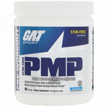 GAT, PMP、プレ・ワークアウト（運動前）、ピーク・マッスル・パフォーマンス、ブルーラズベリー、9 オンス (255 g)
