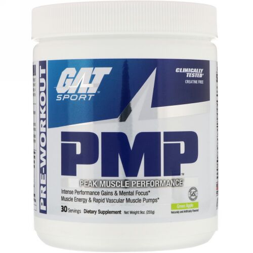 GAT, PMP、 ワークアウト前、 ピークマッスルパフォーマンス、 グリーンアップル、 9 oz (255 g)