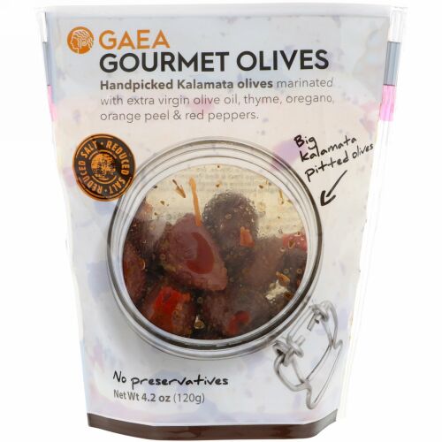 Gaea, グルメオリーブ、種なしカラマタオリーブのマリネ、4.2 oz (120 g)