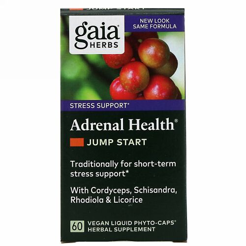 Gaia Herbs, 副腎の健康、即効性のあるエネルギー源、Phyto-Caps（フィトキャップ）液状植物性カプセル60粒
