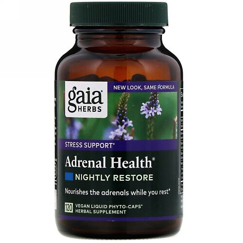 Gaia Herbs, アドレナルヘルス、 ナイトly リストア、 120 ヴィーガン液体フィトカプセル