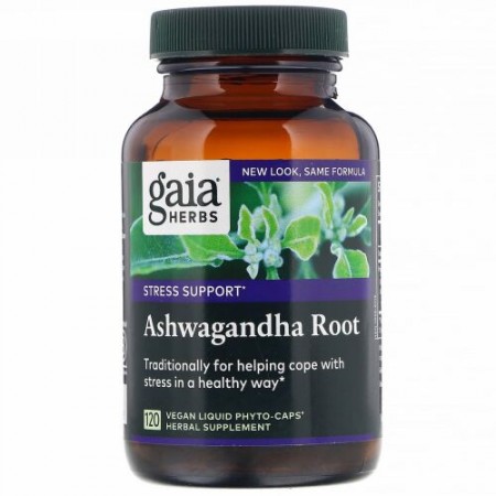 Gaia Herbs, アシュワガンダルート、120野菜リキッド植物カプセル