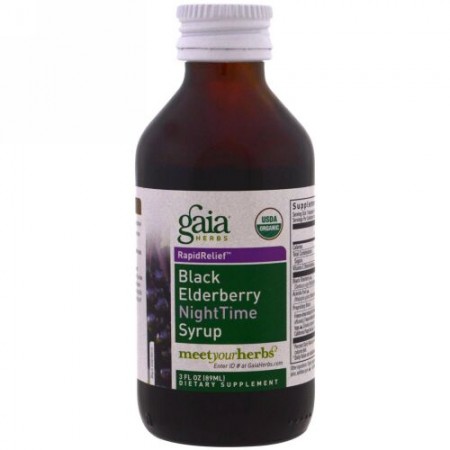 Gaia Herbs, ブラックエルダーベリーナイトタイムシロップ, 3液量オンス (89 ml) (Discontinued Item)