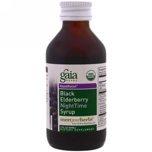 Gaia Herbs, ブラックエルダーベリーナイトタイムシロップ, 3液量オンス (89 ml) (Discontinued Item)