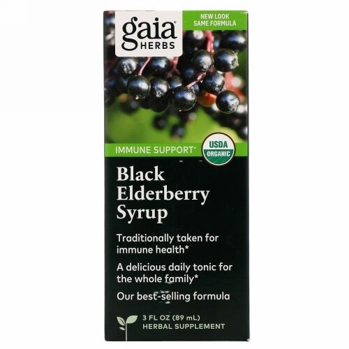 Gaia Herbs, ブラックエルダーベリーシロップ、3液量オンス (89 ml)